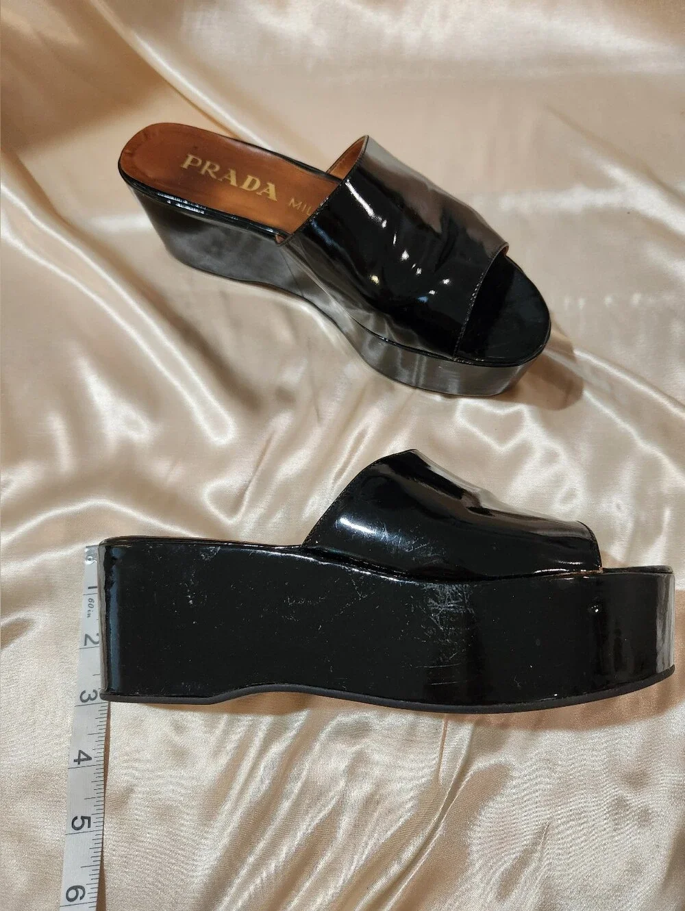 Vintage Prada Black Patent Leather Platform Wedge 39 (8.5)